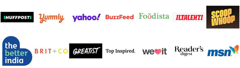 Image collage of various online magazines and newspapers where My Ginger Garlic Kitchen is featured.