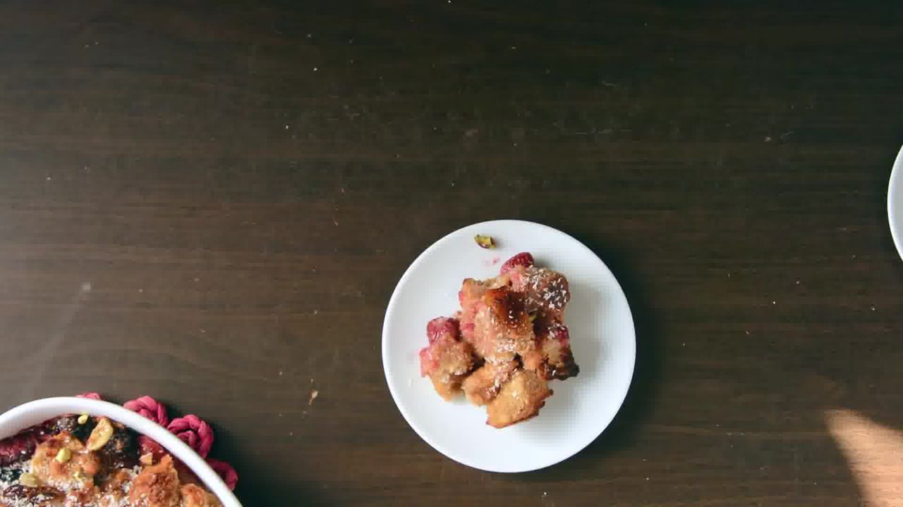 Image of the cooking step-1-10 for Banana Strawberry Bread Pudding (Video)