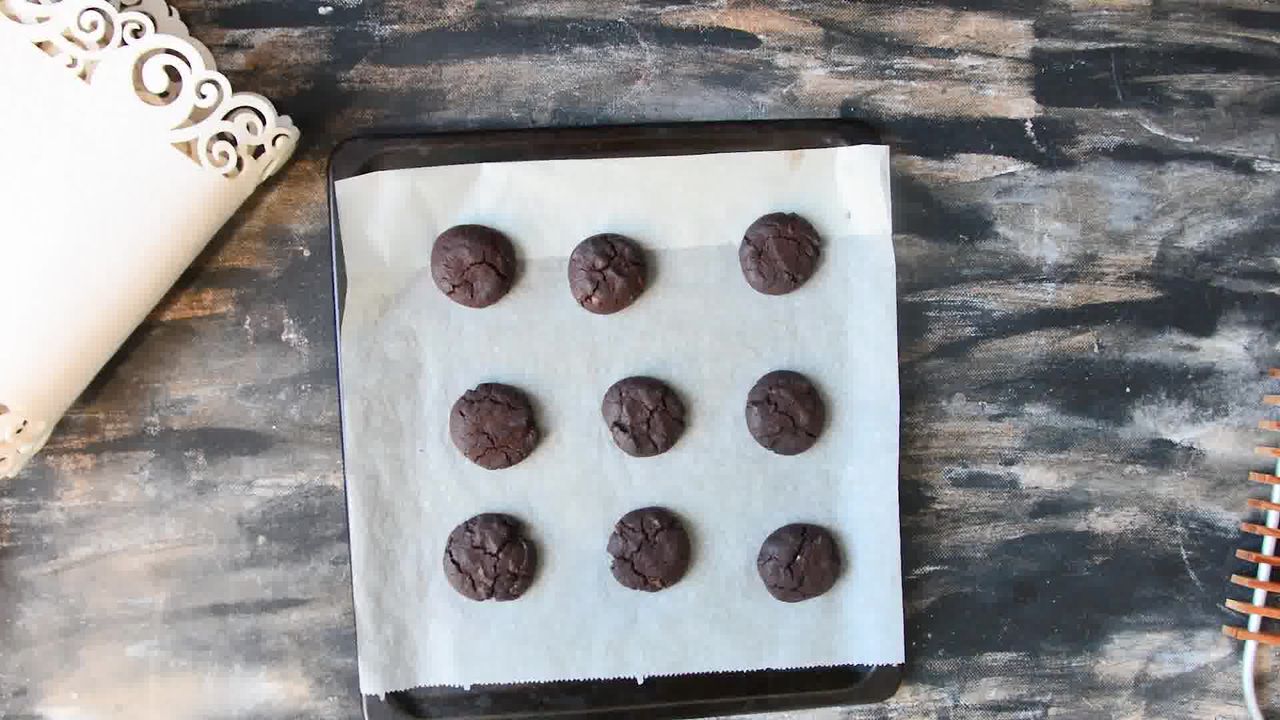 Image of the cooking step-1-8 for Eggless Triple Chocolate Cookies Recipe