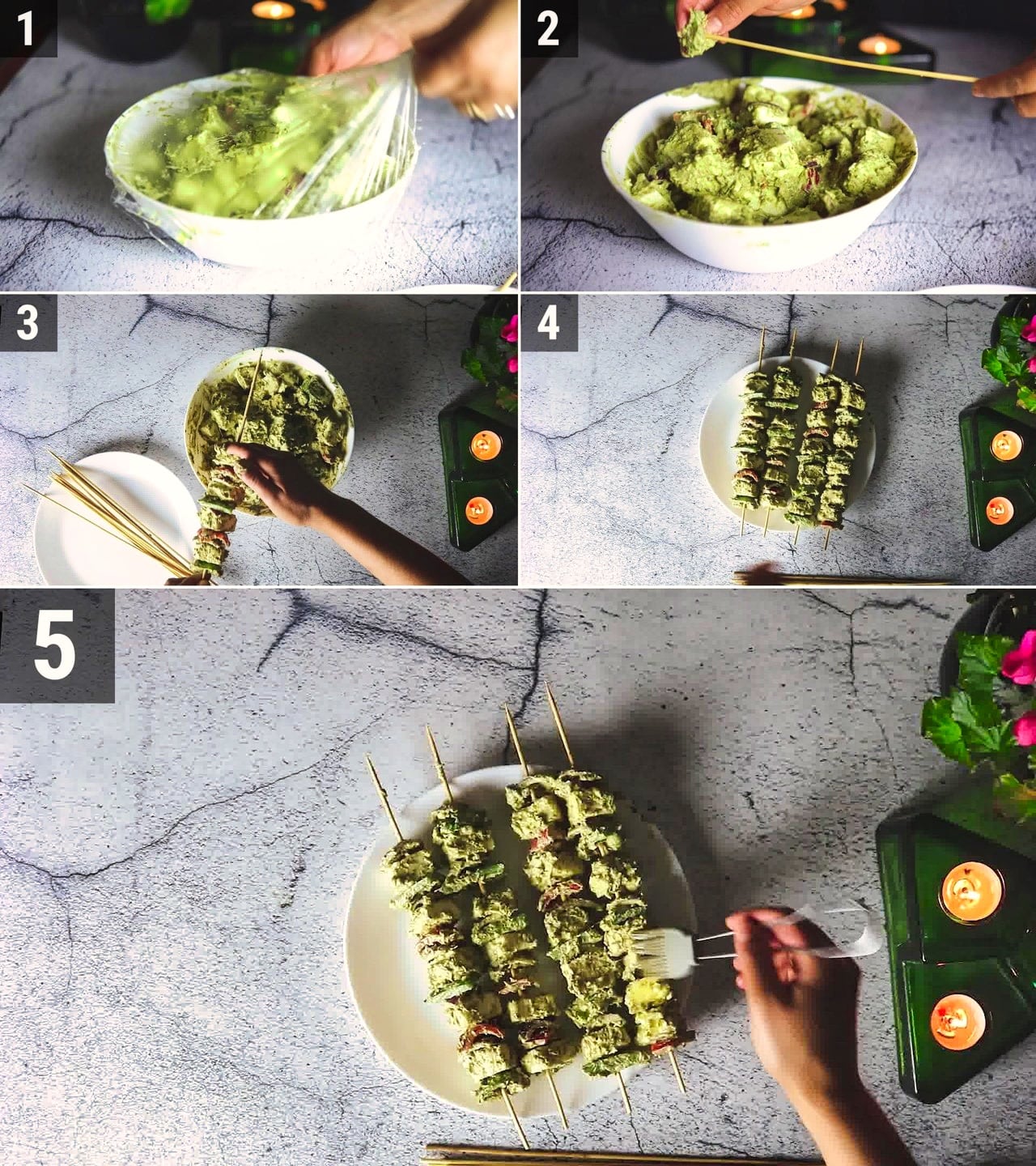 Image of the cooking step-1-4 for Hariyali Paneer Tikka