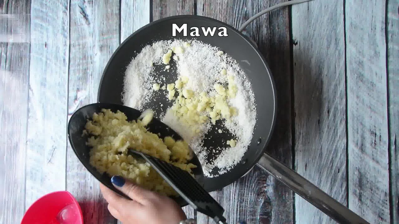 Image of the cooking step-1-3 for Kopra Pak - Nariyal Ki Burfi - Khopra Pak Video Recipe