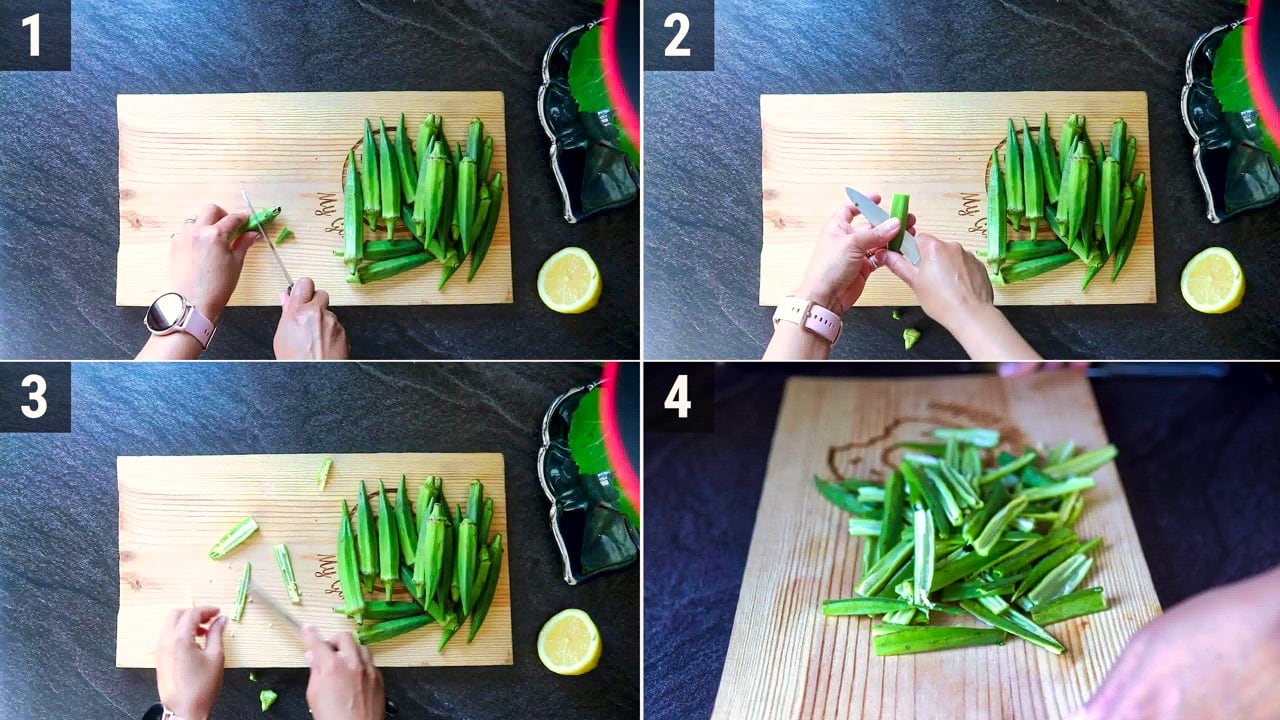 Image of the cooking step-1-1 for Kurkuri Bhindi (Fried + Air-Fryer)