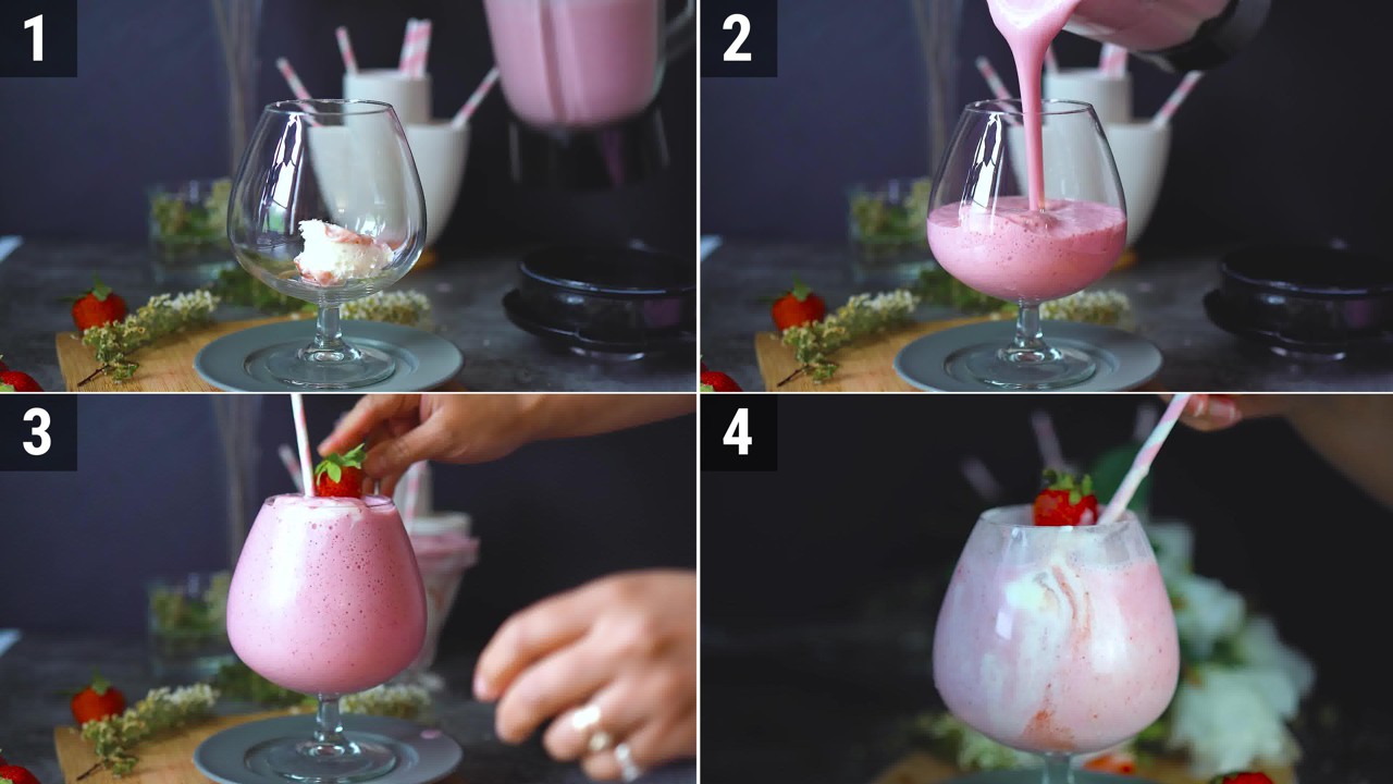 Image of the cooking step-1-4 for Strawberry Milkshake