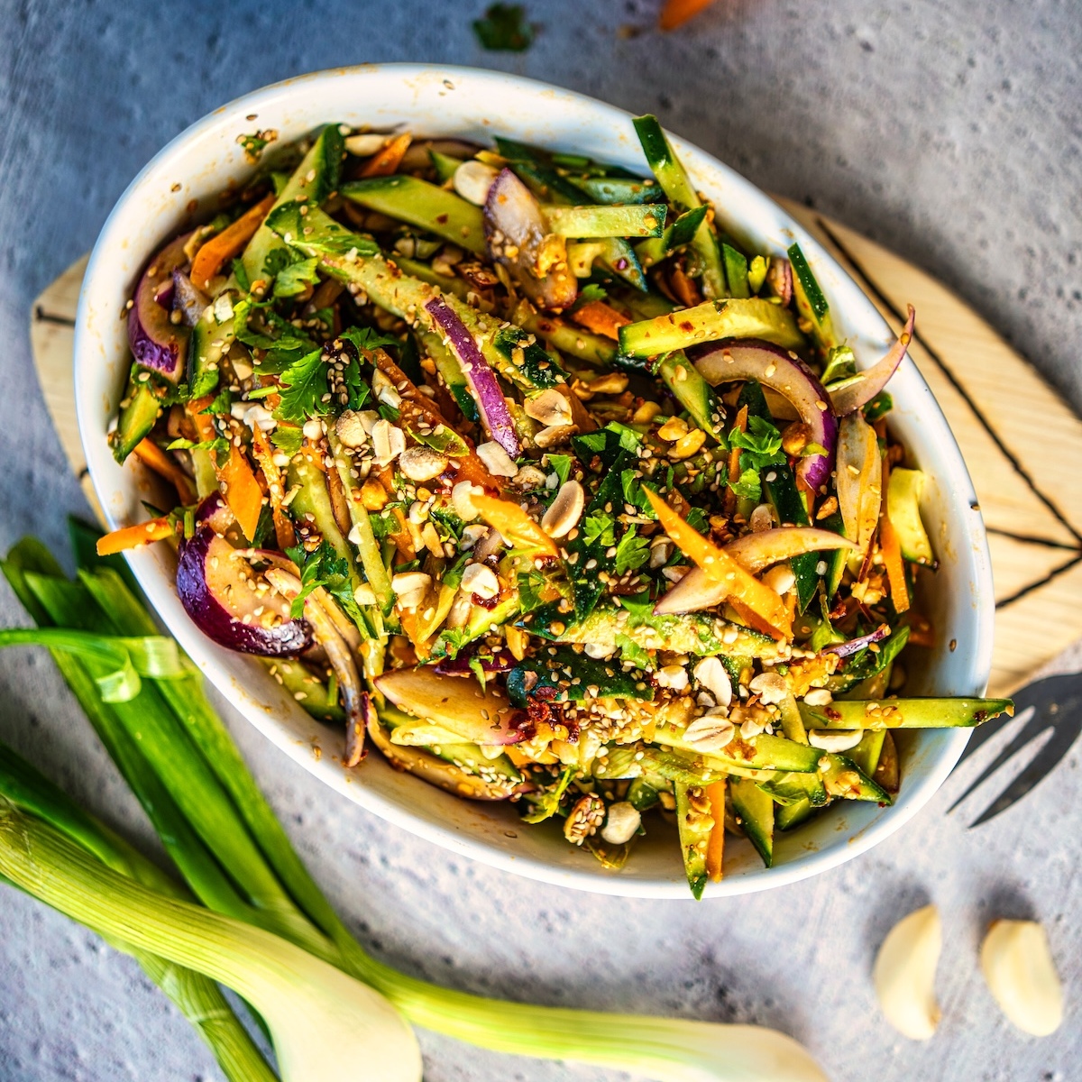 Carrot Cucumber Salad with Roasted Peanuts