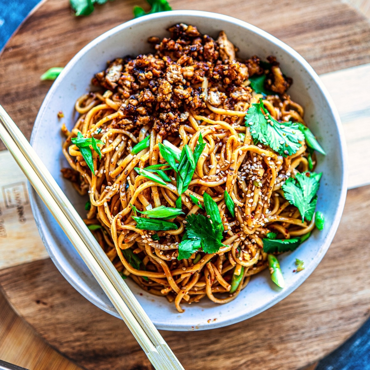 Chili Garlic Noodles with Crispy Tofu