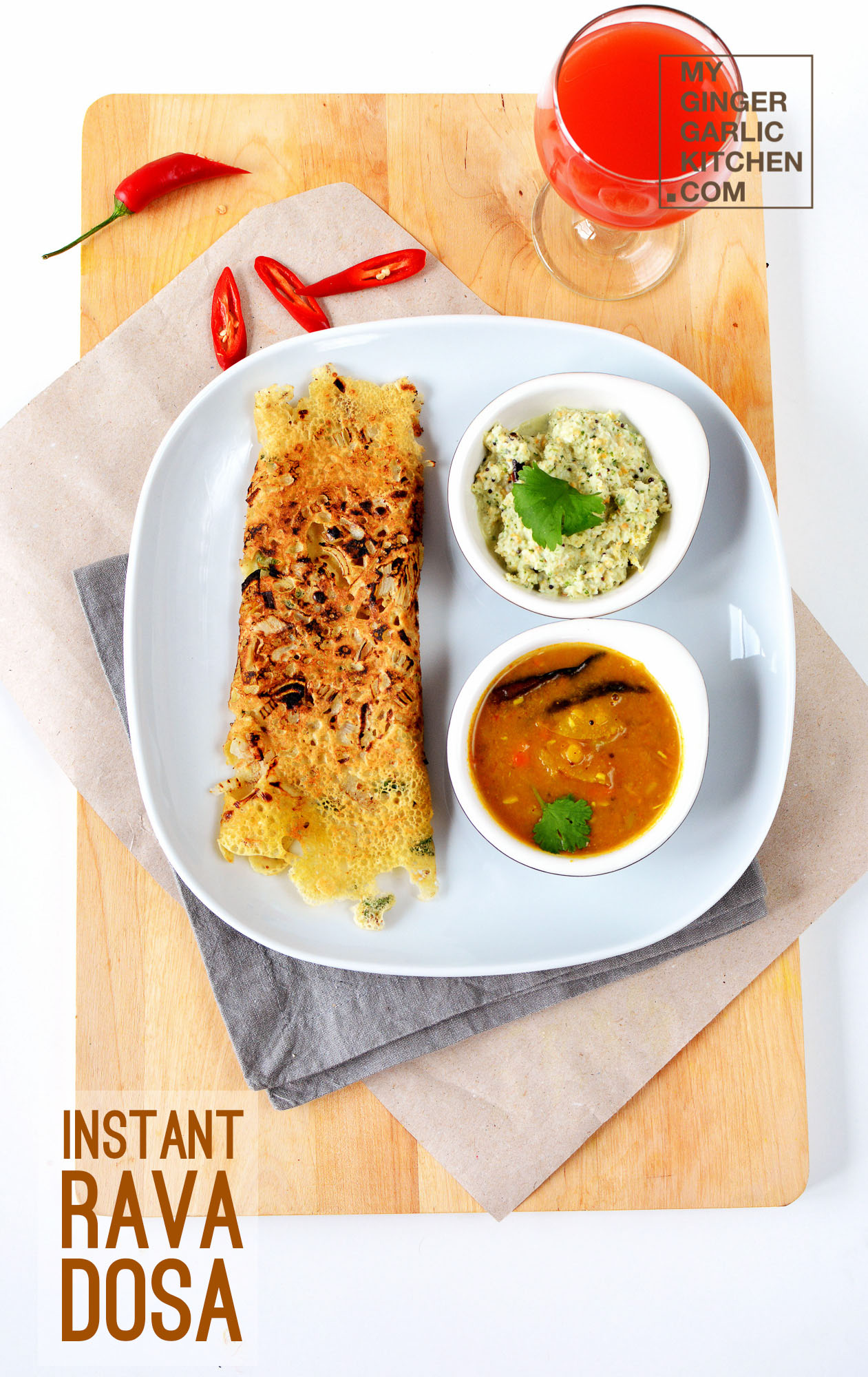 Instant Onion Rava Dosa