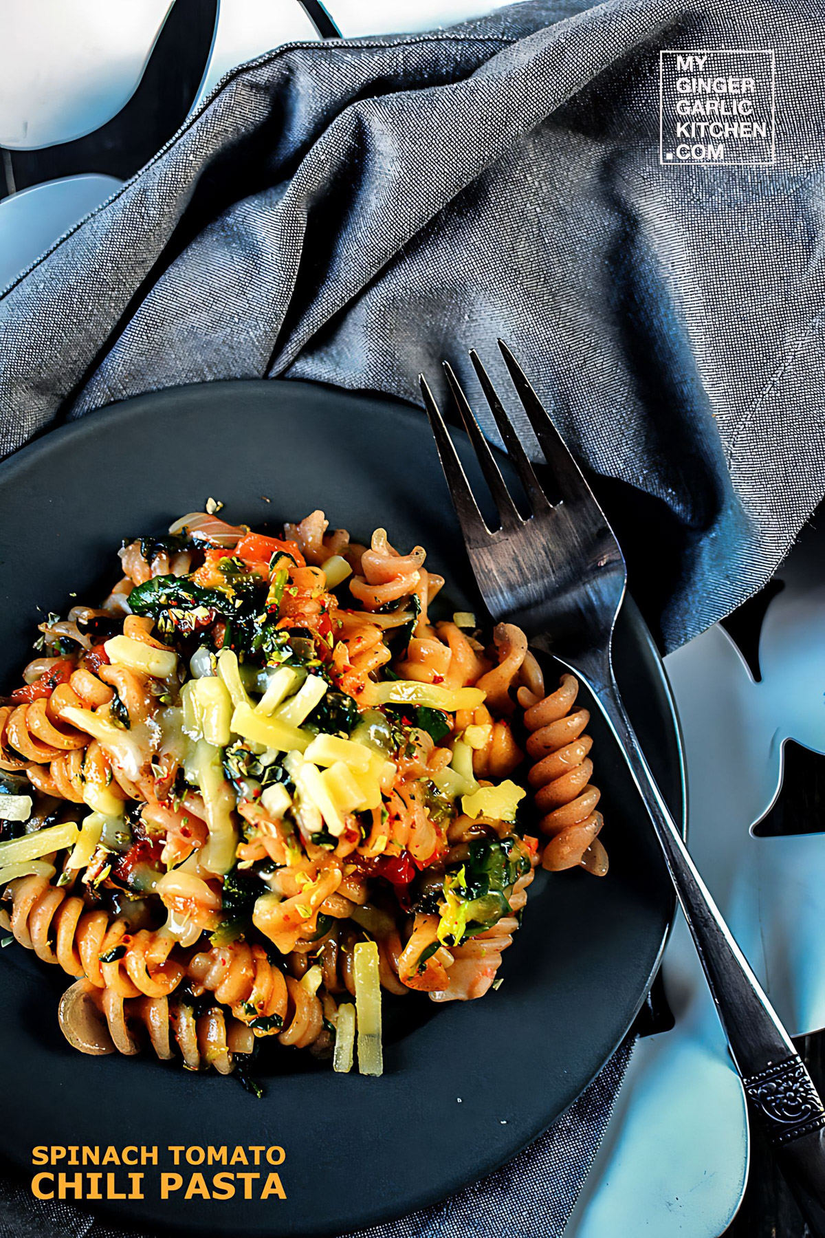 Spinach Tomato Chili Whole Grain Pasta