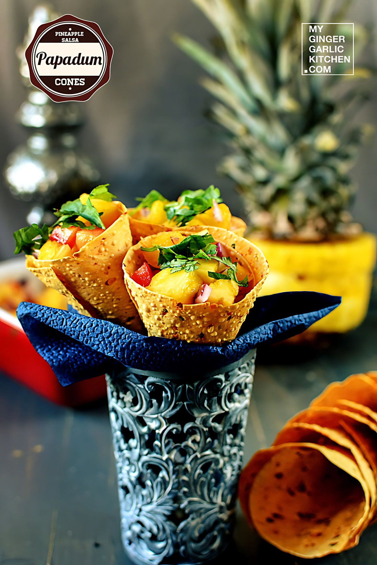 Pineapple Salsa Papadum Cones