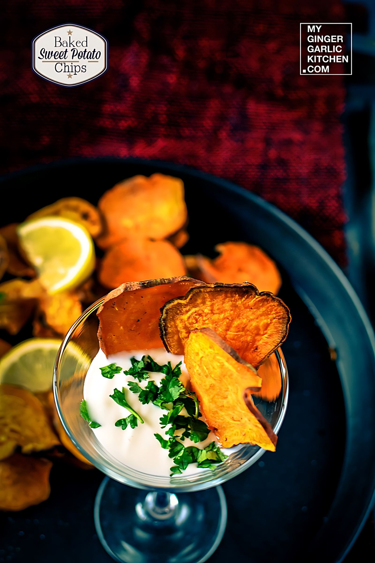 Baked Garlicky Sweet Potato Chips