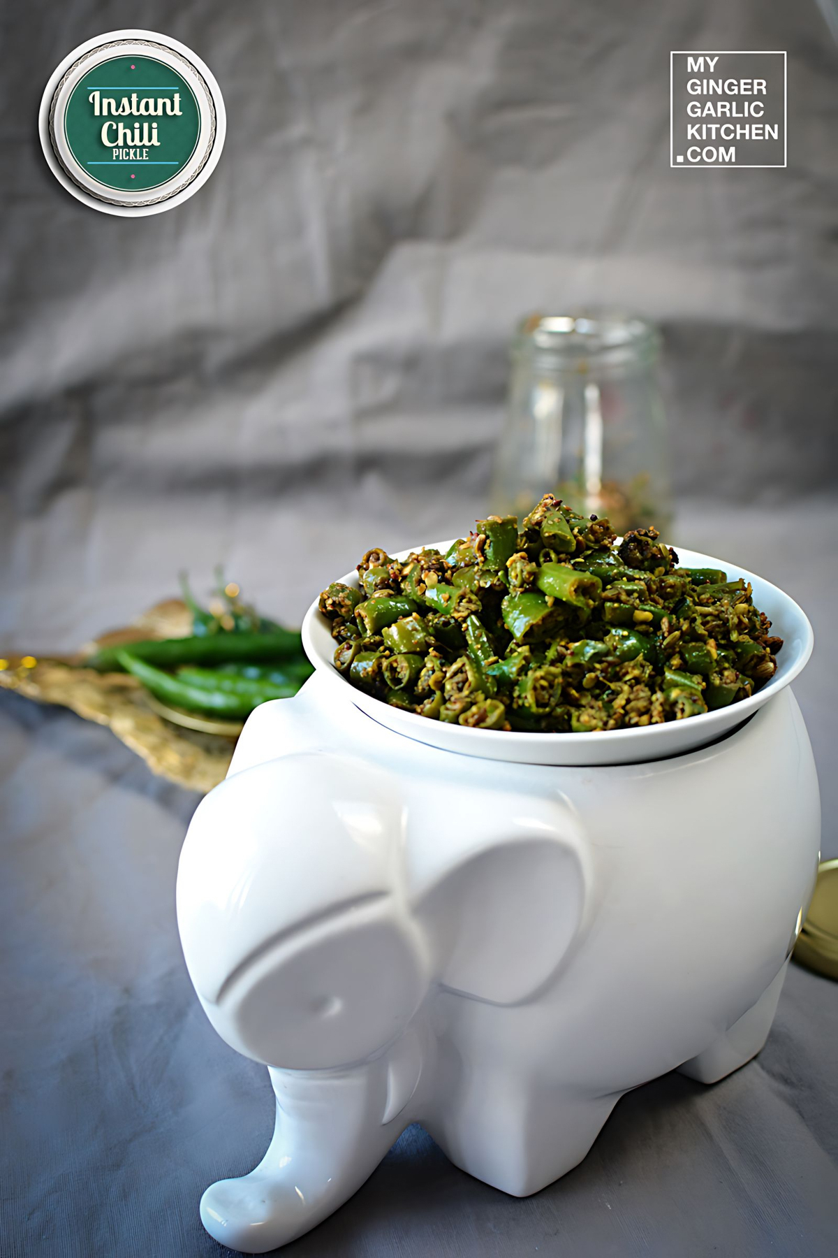 Rajasthani Mirchi ke Tipore - Instant Green Chili Pickle