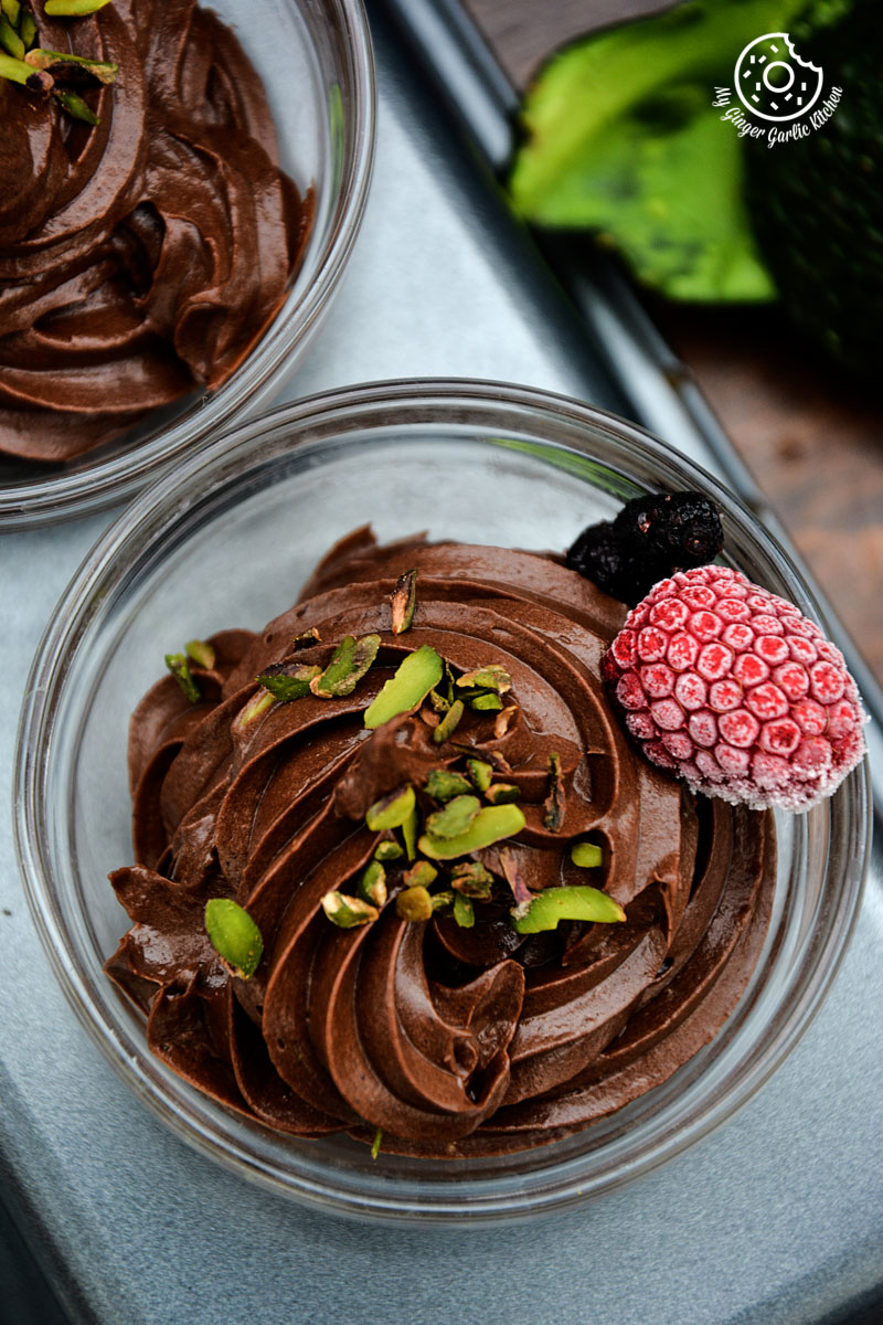 Dairy-free-avocado-chocolate-mousse-with-pistachio-and-raspberrychocolate-lassi-egg-cups|mygingergarlickitchen.com/ @anupama_dreams