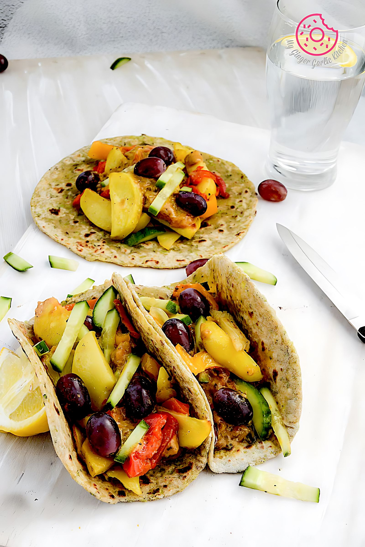 Broccoli Paratha + Roasted Veggies and Coconut Sauce