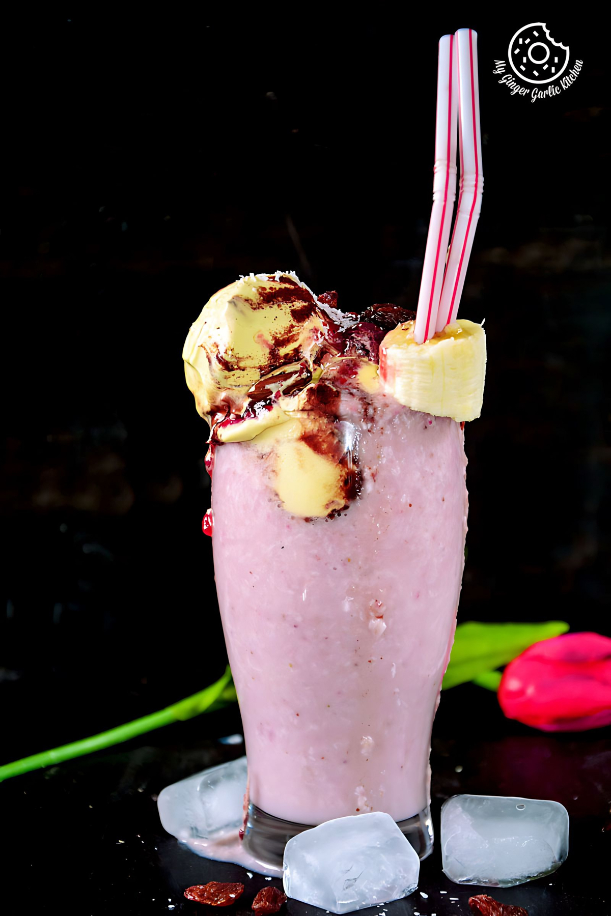 Banana Raspberry Coconut Smoothie with Tiramisu Ice Cream