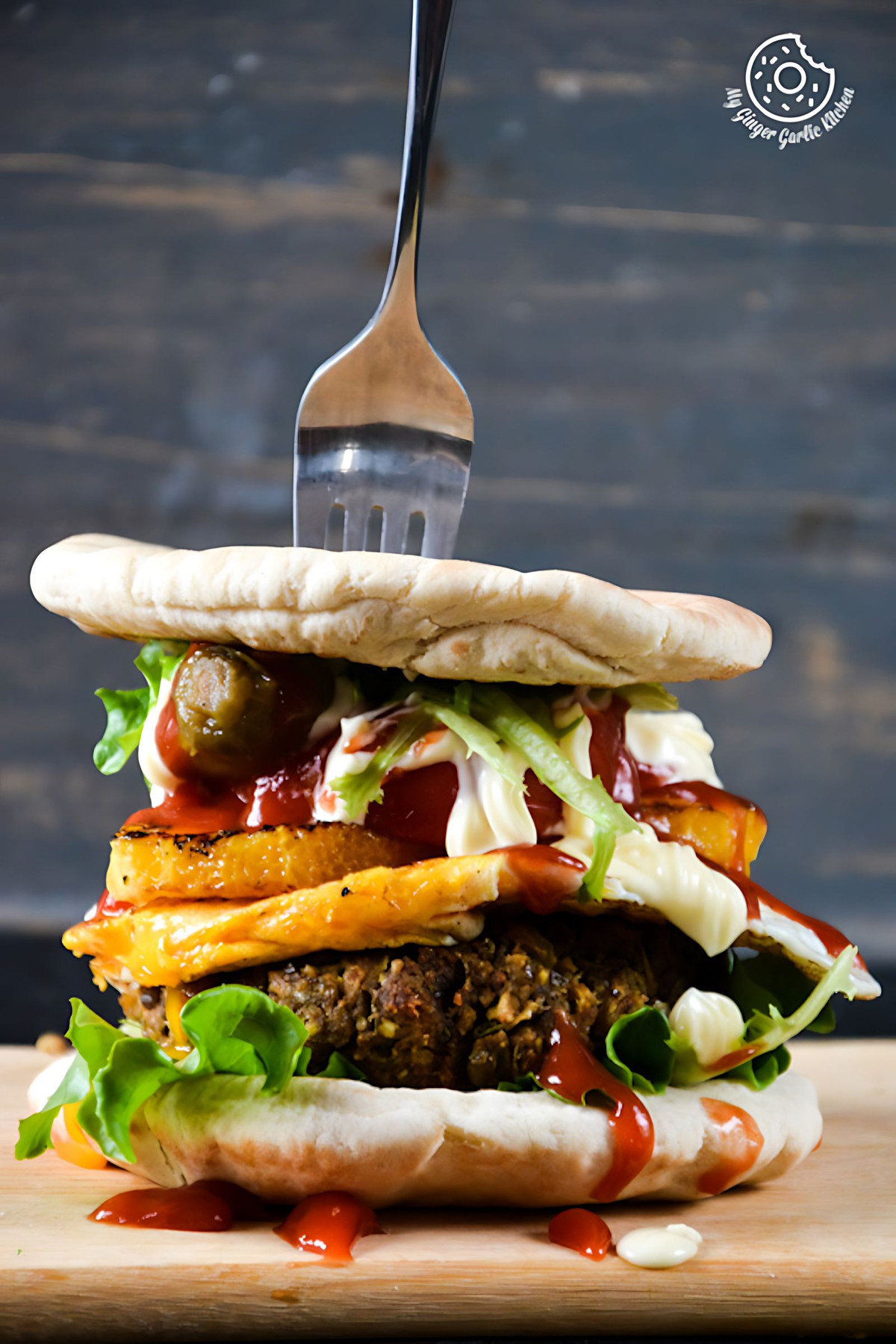 Mung Bean Pita Burger With Caramelized Oranges 