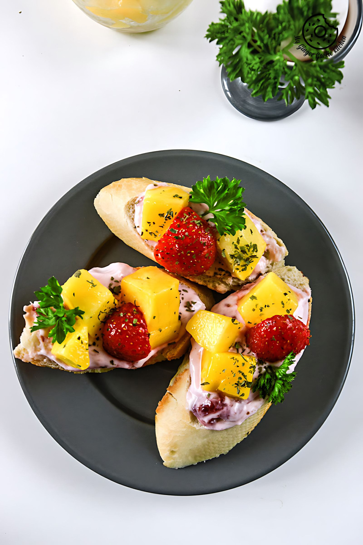 Tropical Bruschetta with Berry Yogurt Cheese