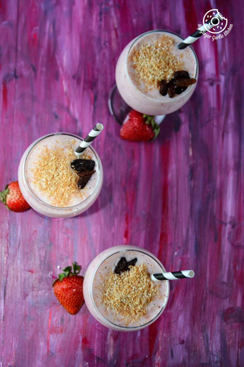 recipe-banana-strawberry-coconut-smoothie|mygingergarlickitchen.com/ @anupama_dreams