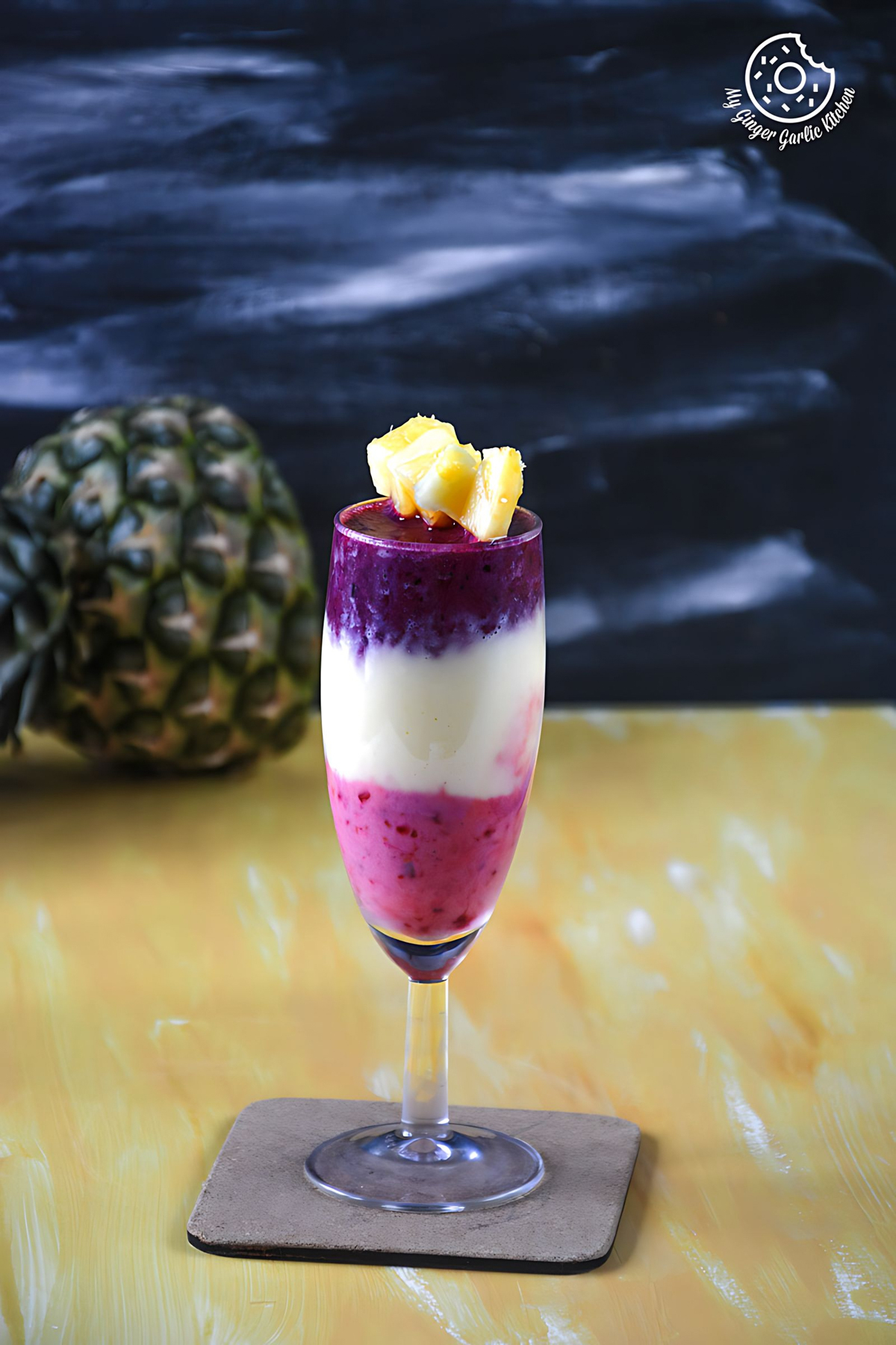 Pineapple Blueberry Raspberry Breakfast Layered Smoothie