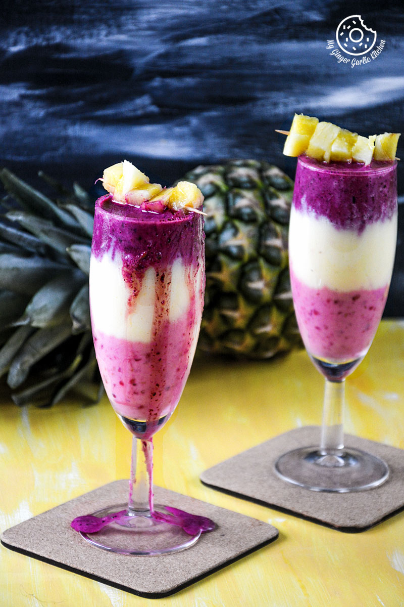 recipe-pineapple-blueberry-raspeberry-breakfast-smoothie|mygingergarlickitchen.com/ @anupama_dreams