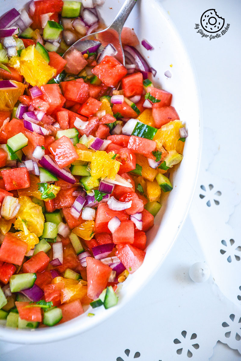 recipe-watermelon-orange-salsa-summer-bites|mygingergarlickitchen.com/ @anupama_dreams