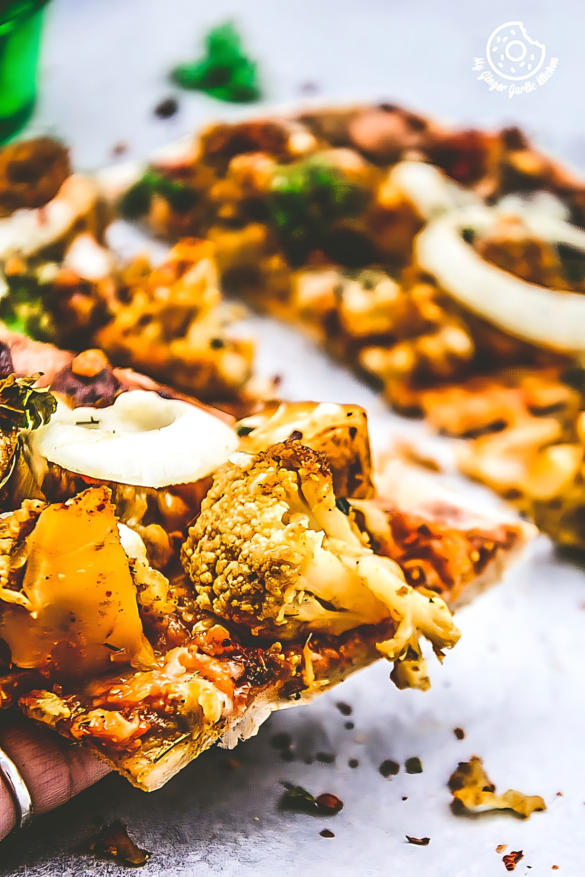 Indian Style Curried Potato Cauliflower Naan Pizza