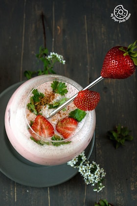 Strawberry Masala Chaas (Spiced Strawberry Buttermilk)