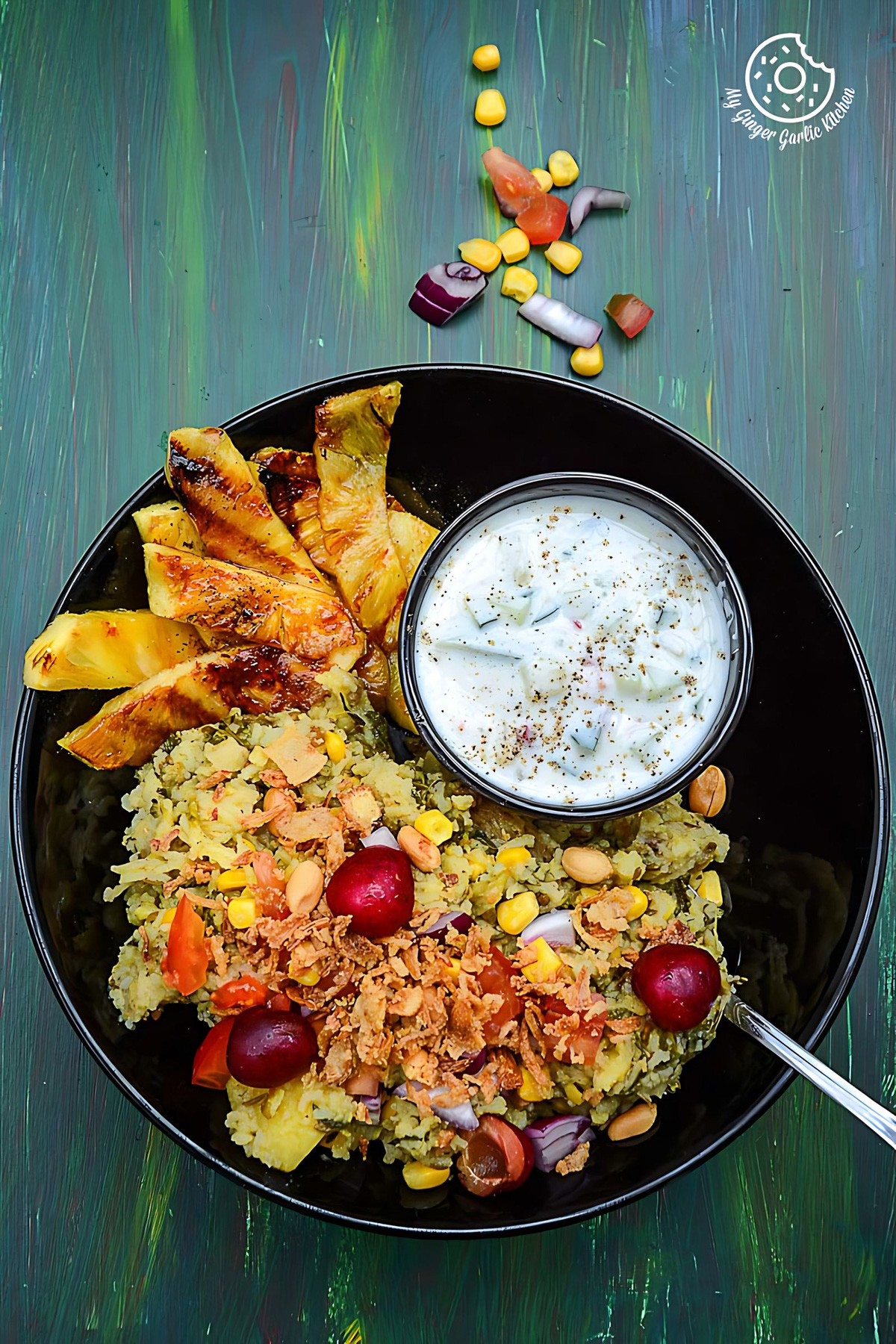 Spiced Rice Lentils with Grilled Pineapple