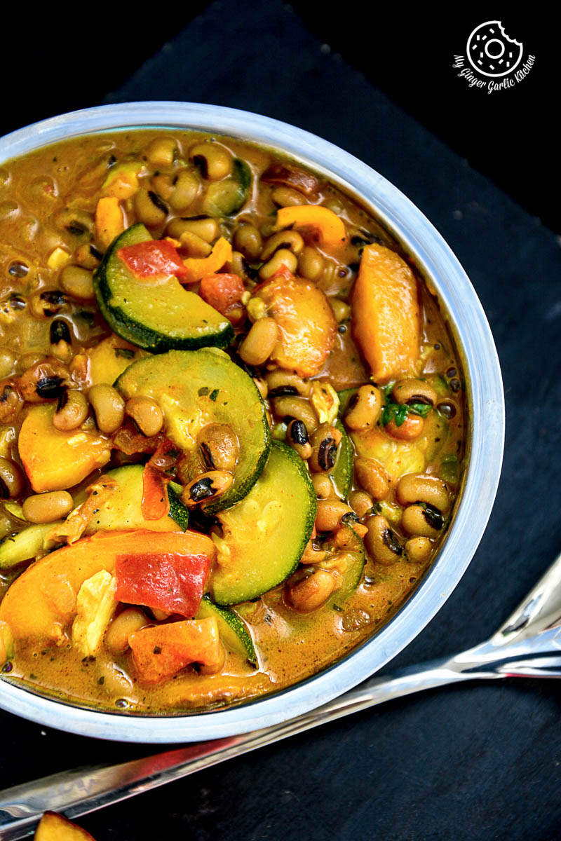 recipe-Black-Eyed-Bean-Zucchini-Peach-Curry|mygingergarlickitchen.com/ @anupama_dreams