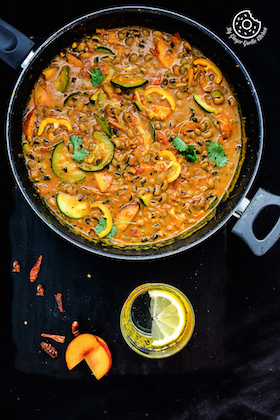 Image of Black Eyed Bean Zucchini Peach Curry