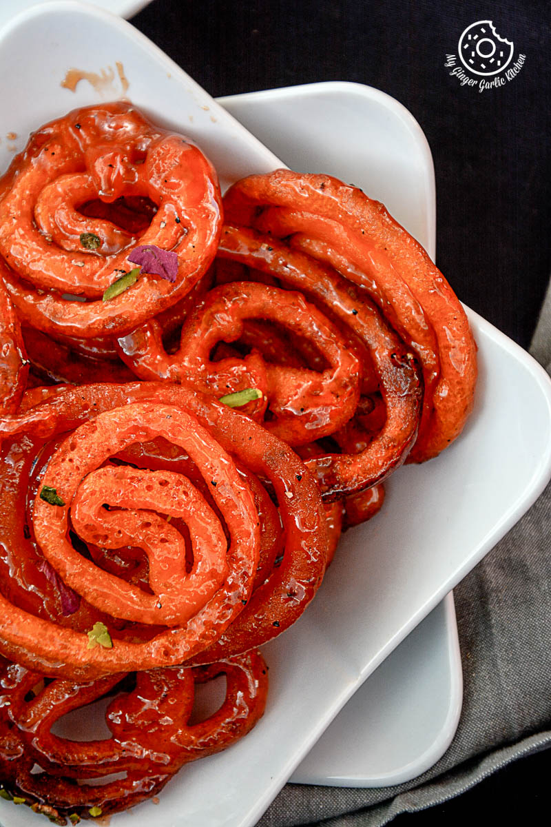 recipe-Instant-Peach-Jalebi-Topped-with-Whipped-Cream-and-Peaches|mygingergarlickitchen.com/ @anupama_dreams
