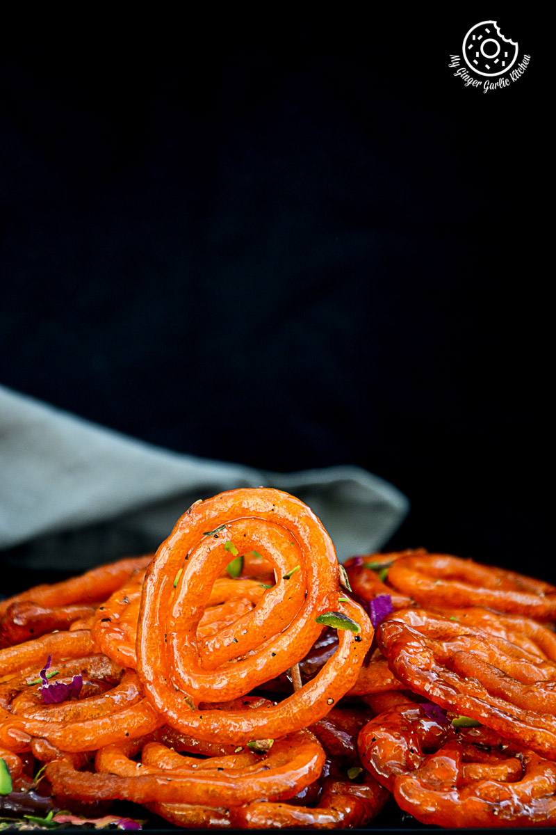 recipe-Instant-Peach-Jalebi-Topped-with-Whipped-Cream-and-Peaches|mygingergarlickitchen.com/ @anupama_dreams