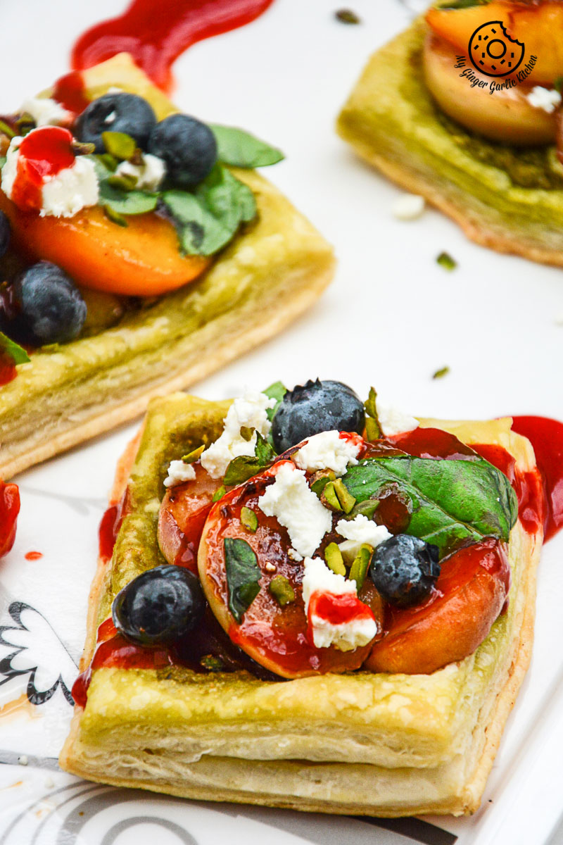 recipe-Caramelized-Peach-Pesto-Tart-with-Blueberries-and-Basils| mygingergarlickitchen.com/ @anupama_dreams