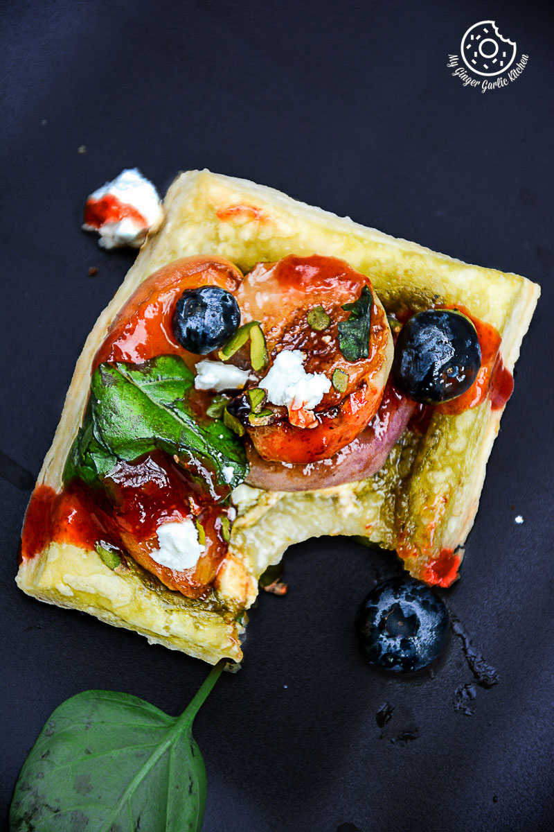 recipe-Caramelized-Peach-Pesto-Tart-with-Blueberries-and-Basils| mygingergarlickitchen.com/ @anupama_dreams