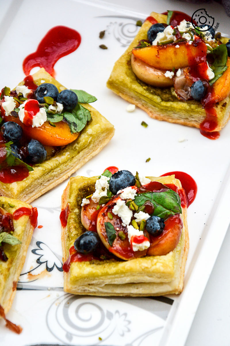 recipe-Caramelized-Peach-Pesto-Tart-with-Blueberries-and-Basils| mygingergarlickitchen.com/ @anupama_dreams