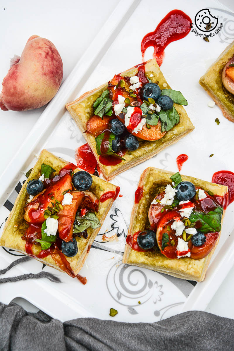 recipe-Caramelized-Peach-Pesto-Tart-with-Blueberries-and-Basils| mygingergarlickitchen.com/ @anupama_dreams