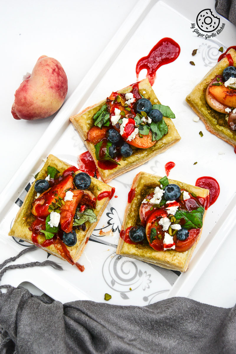 recipe-Caramelized-Peach-Pesto-Tart-with-Blueberries-and-Basils| mygingergarlickitchen.com/ @anupama_dreams