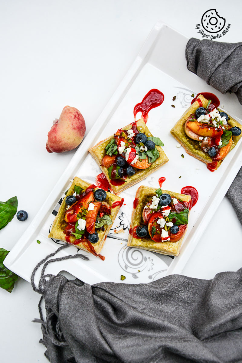 recipe-Caramelized-Peach-Pesto-Tart-with-Blueberries-and-Basils| mygingergarlickitchen.com/ @anupama_dreams