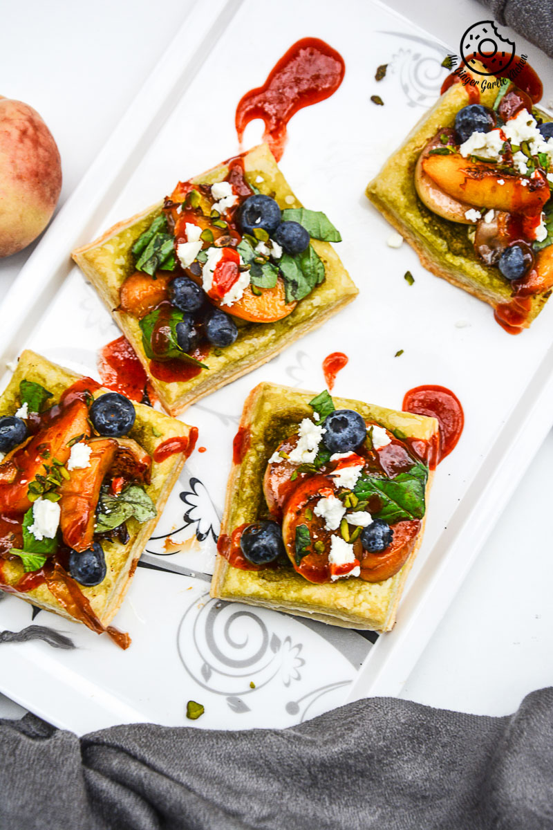 recipe-Caramelized-Peach-Pesto-Tart-with-Blueberries-and-Basils| mygingergarlickitchen.com/ @anupama_dreams