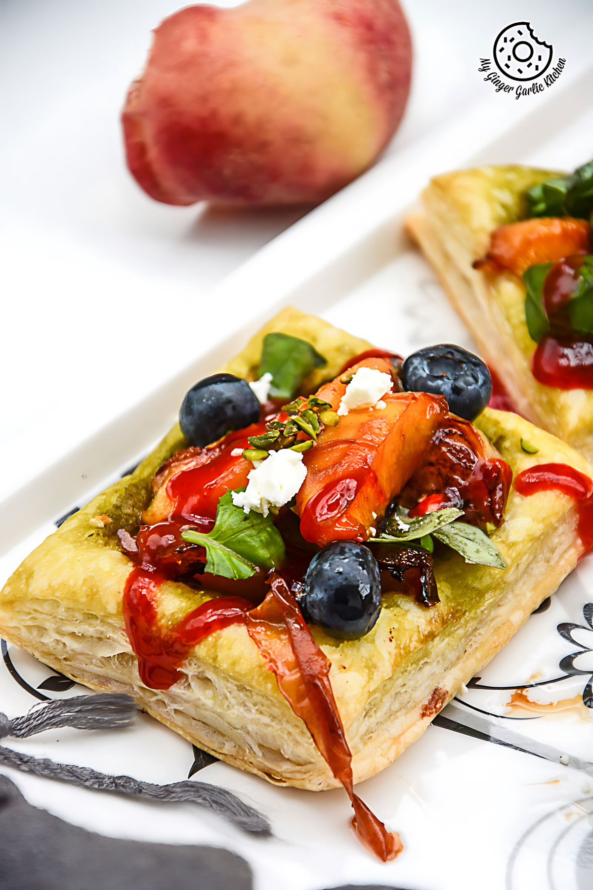 Caramelized Peach Pesto Tart with Blueberries