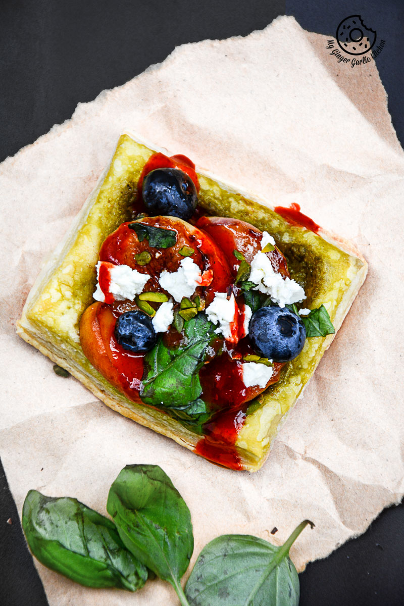 recipe-Caramelized-Peach-Pesto-Tart-with-Blueberries-and-Basils| mygingergarlickitchen.com/ @anupama_dreams