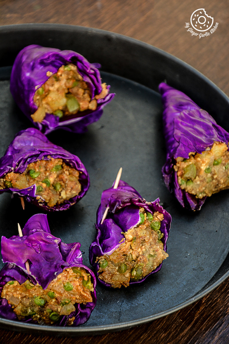 recipe-Poato-Panner-Stuffed-Roaste-Red-Cabbage-Cones-with-Sriracha|mygingergarlickitchen.com/ @anupama_dreams