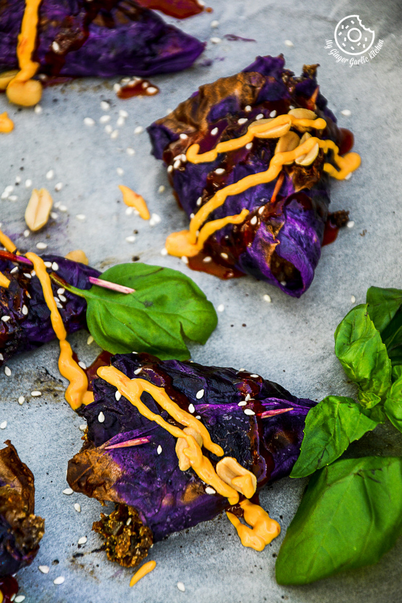 recipe-Poato-Panner-Stuffed-Roaste-Red-Cabbage-Cones-with-Sriracha|mygingergarlickitchen.com/ @anupama_dreams