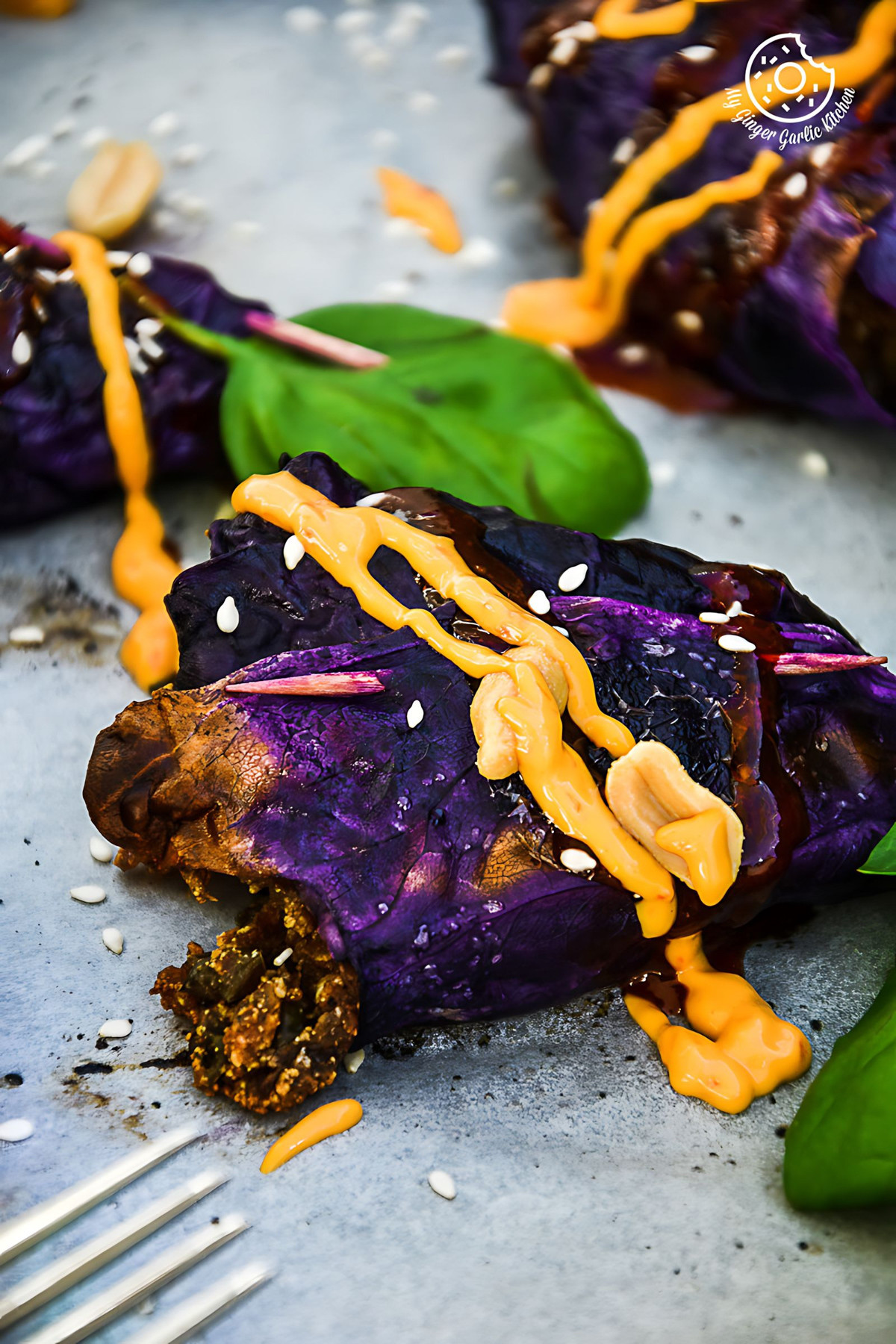 Image of Potato Paneer Stuffed Roasted Red Cabbage Cones