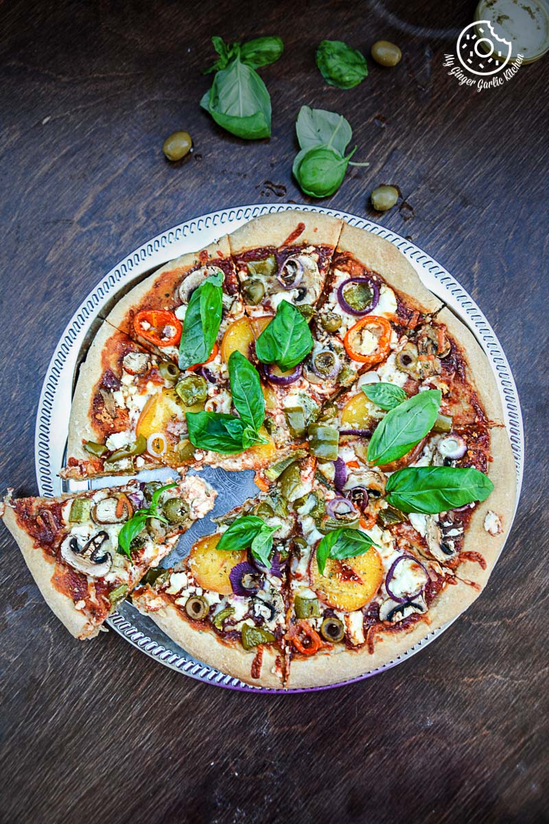 recipe-Wholewheat-Peac-hMushroom-Pizza-with-Feta-and-Fresh-Basil|mygingergarlickitchen.com/ @anupama_dreams