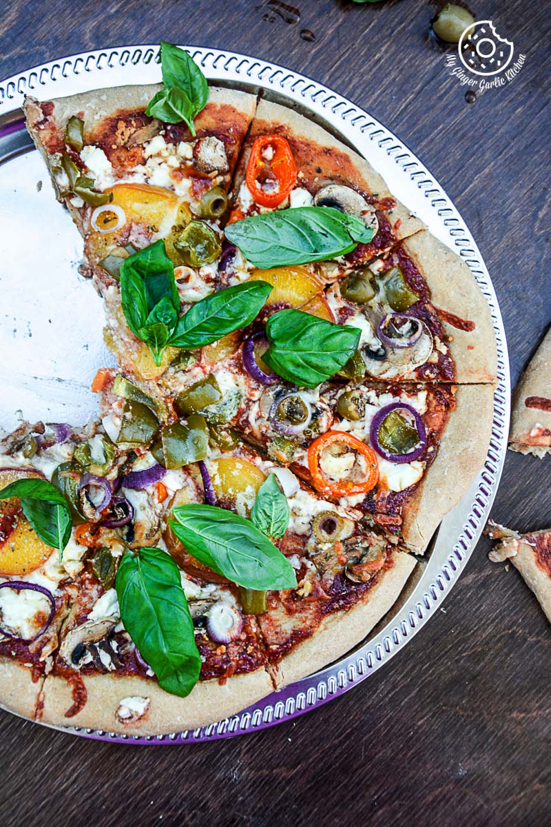 recipe-Wholewheat-Peac-hMushroom-Pizza-with-Feta-and-Fresh-Basil|mygingergarlickitchen.com/ @anupama_dreams