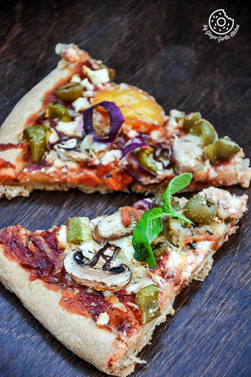 recipe-Wholewheat-Peac-hMushroom-Pizza-with-Feta-and-Fresh-Basil|mygingergarlickitchen.com/ @anupama_dreams