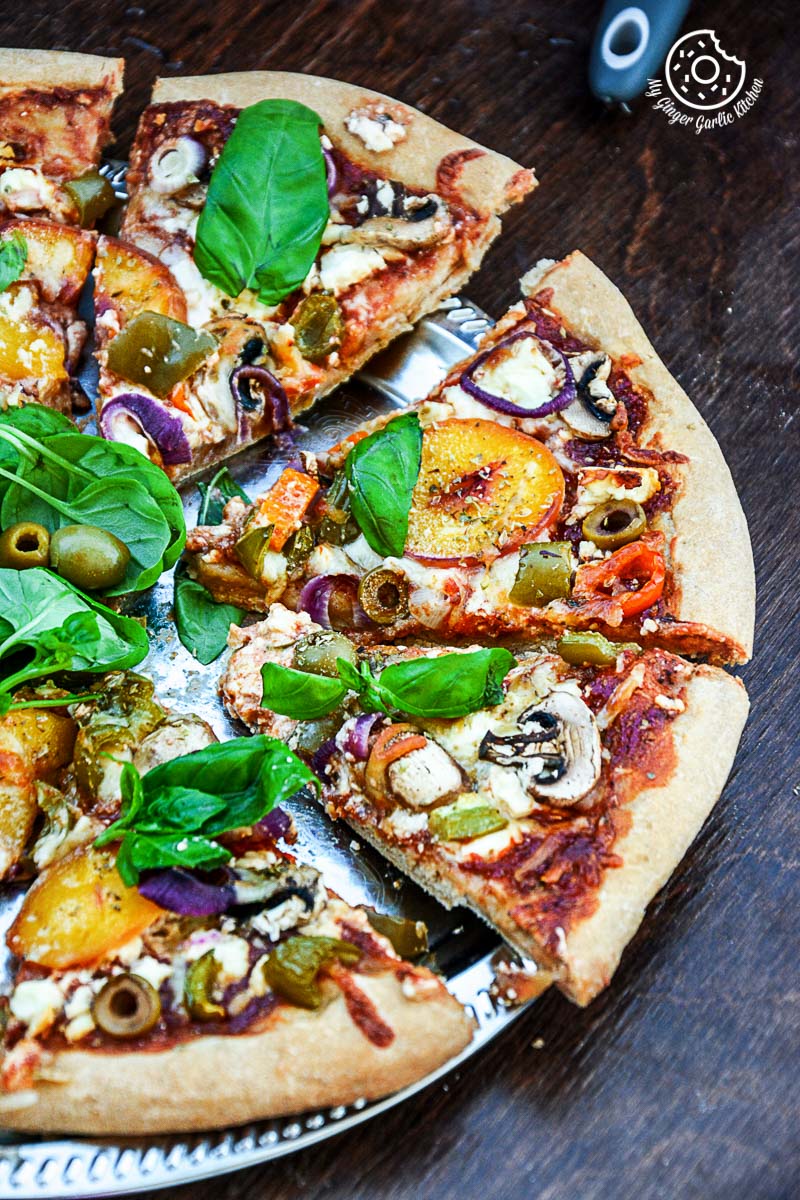 recipe-Wholewheat-Peac-hMushroom-Pizza-with-Feta-and-Fresh-Basil|mygingergarlickitchen.com/ @anupama_dreams