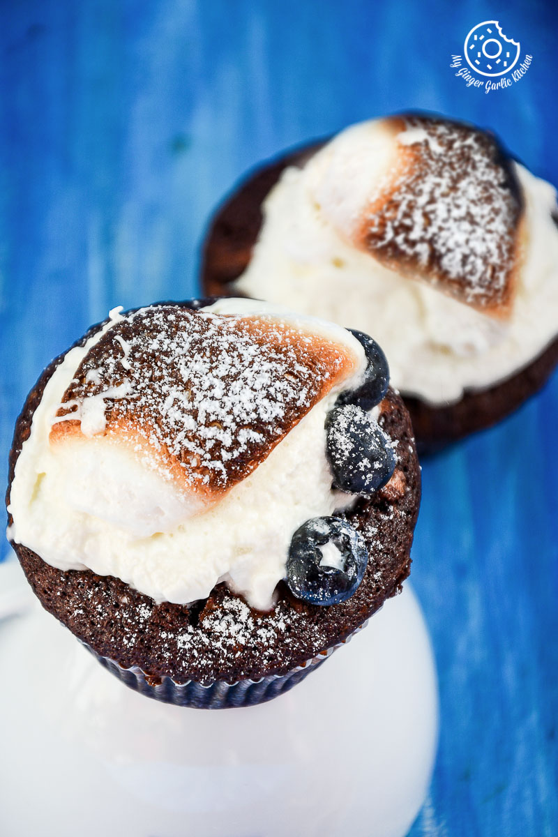 recipe-chocolate-cream-cheese-muffins-with-blueberries|mygingergarlickitchen.com/ @anupama_dreams
