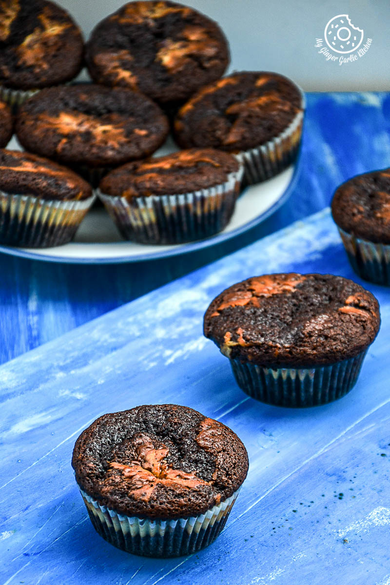recipe-chocolate-cream-cheese-muffins-with-blueberries|mygingergarlickitchen.com/ @anupama_dreams