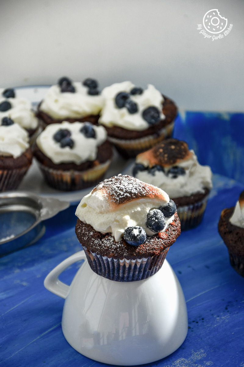 recipe-chocolate-cream-cheese-muffins-with-blueberries|mygingergarlickitchen.com/ @anupama_dreams