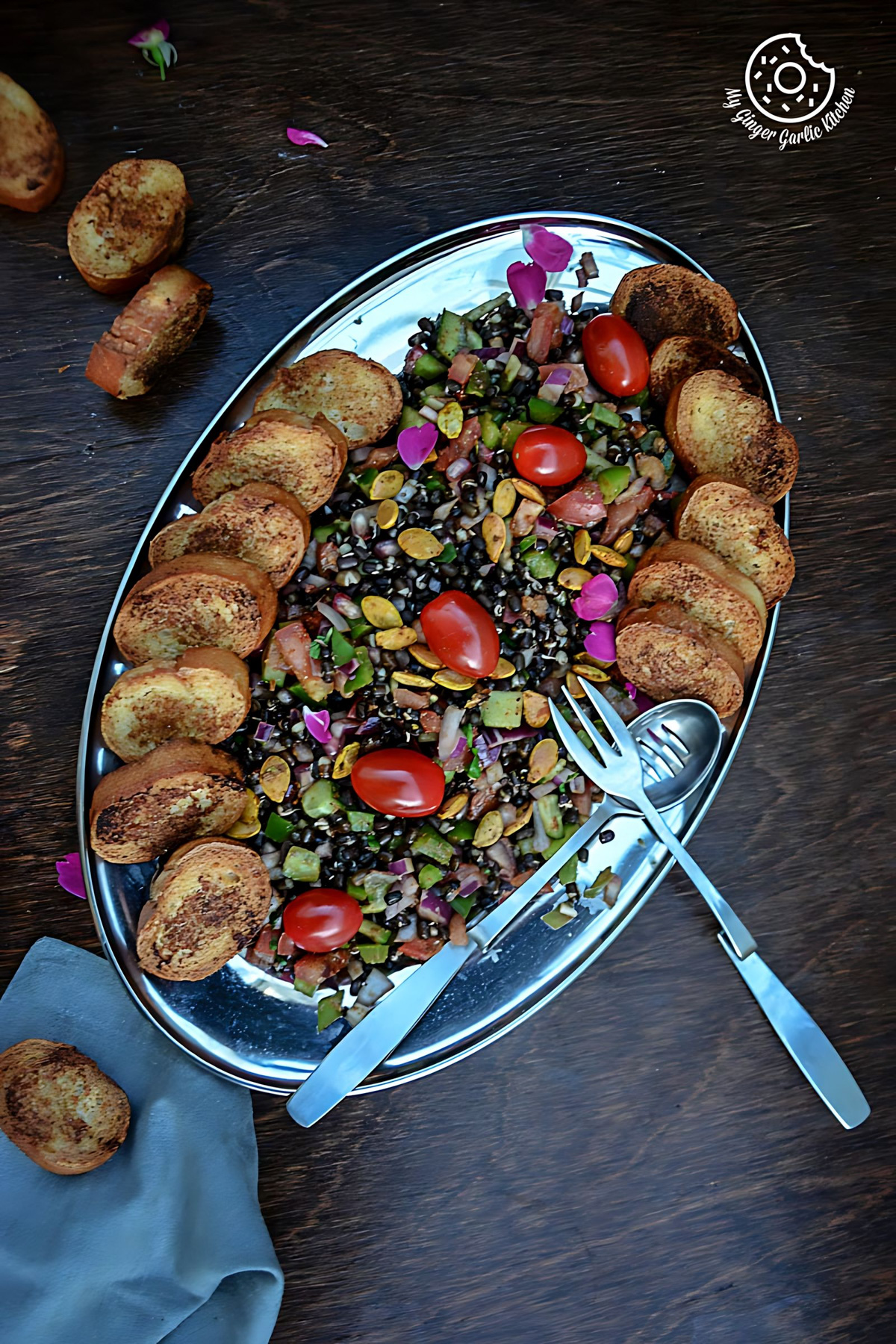 Black Gram Sprouts Salad with Oven Toasted Garlic Baguette